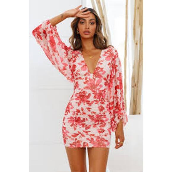 Hello Molly Dresses & Skirts - Hello Molly Mini Dress Like Bee To Honey Pink Red Dress Balloon sleeves US Sz 2